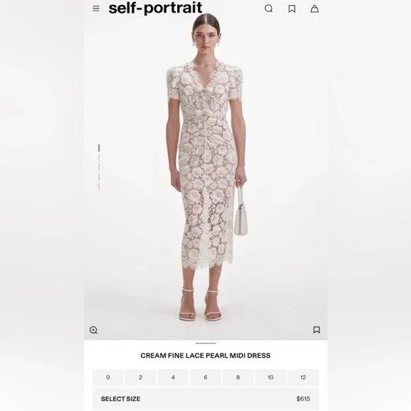 Self Portrait CREAM FINE LACE PEARL MIDI DRESS - Picture 1 of 5